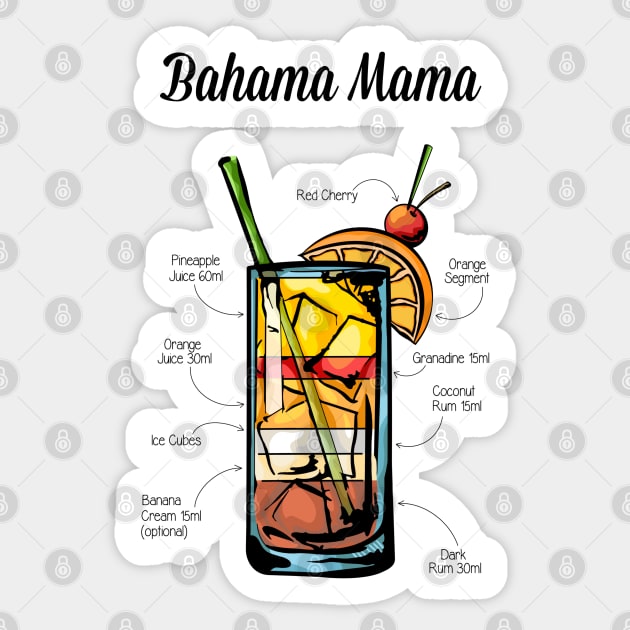 Bahama Mama Cocktail Recipe Sticker by HuckleberryArts